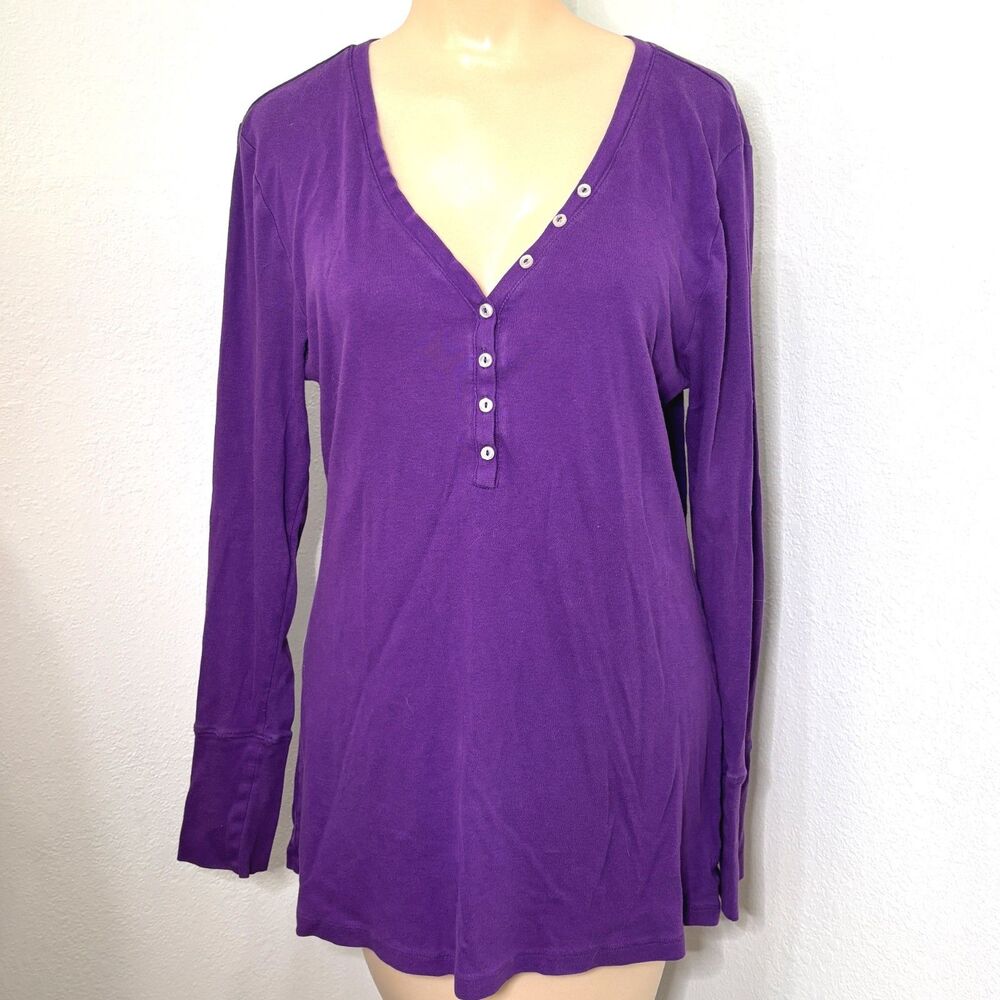 Old Navy Womens Y2K Henley Top Large Purple ALT Elena Gilbert Vampire Diaries